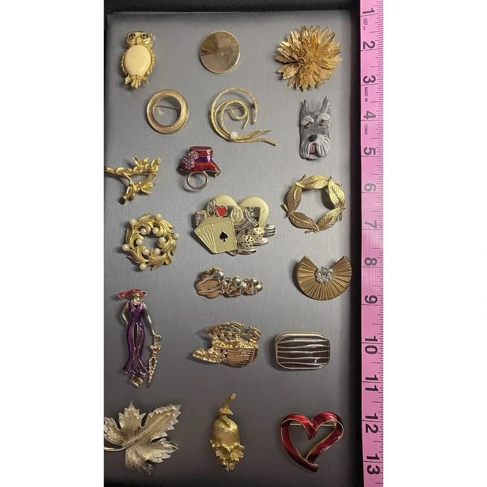 Vintage to Modern Mixed Metal Brooch Pin Lot - Set of 19 Brooches